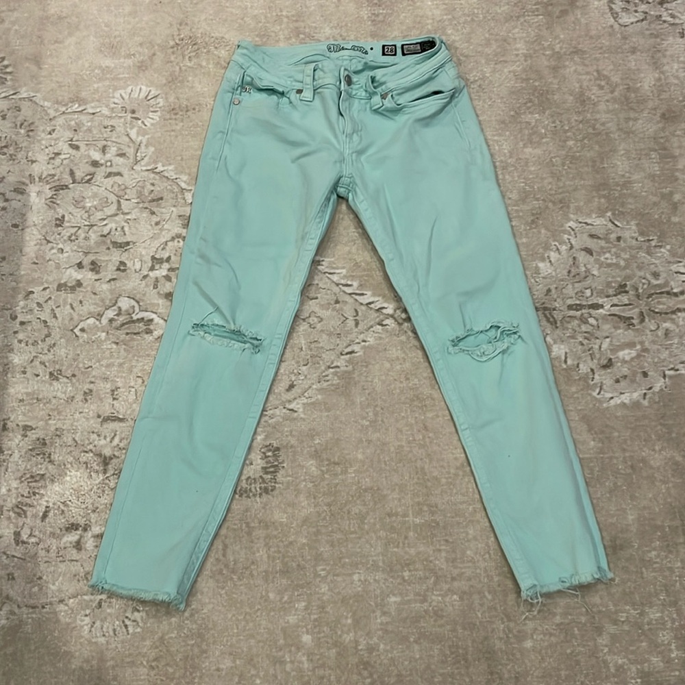 Miss Me Brand Size 28 Capri Cropped Denim Pants Teal Turquoise Sea Glass